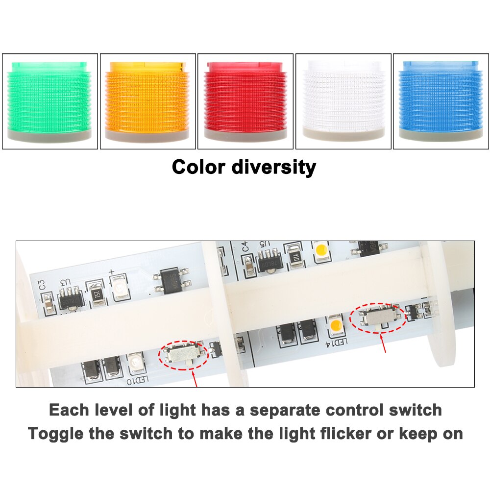 180 pila giratoria luz roja naranja ámbar verde luz de advertencia industrial para máquina CNC 24V CC 12V luz intermitente constante LED