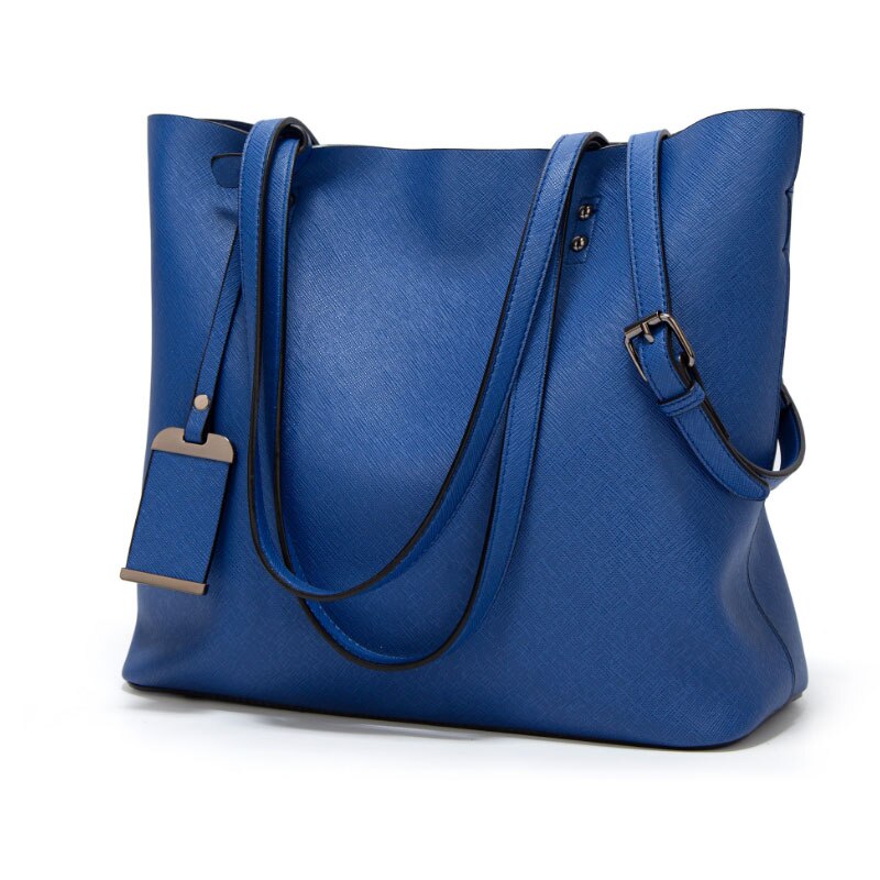 Dametaske skuldertaske pu messenger taske tote bag bucket taske mor taske ensfarvet indkøbstaske big bag trend: Blå