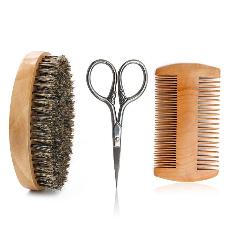CestoMen Luxury Travel Beard Kit Men's Shaving Grooming Beard Set With Bag Box Mustache Massage Brush Comb Beard Care Set