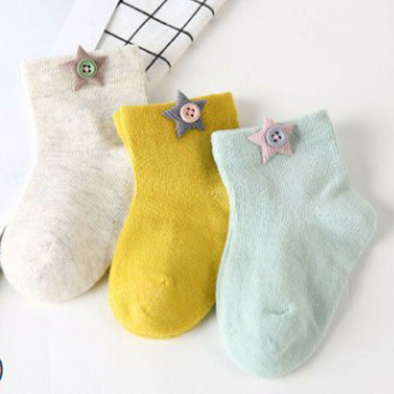 Toddler Girls Kids Socks Cotton Baby Leg Warm 3D Cartoon Button Socks Candy Color short Socks