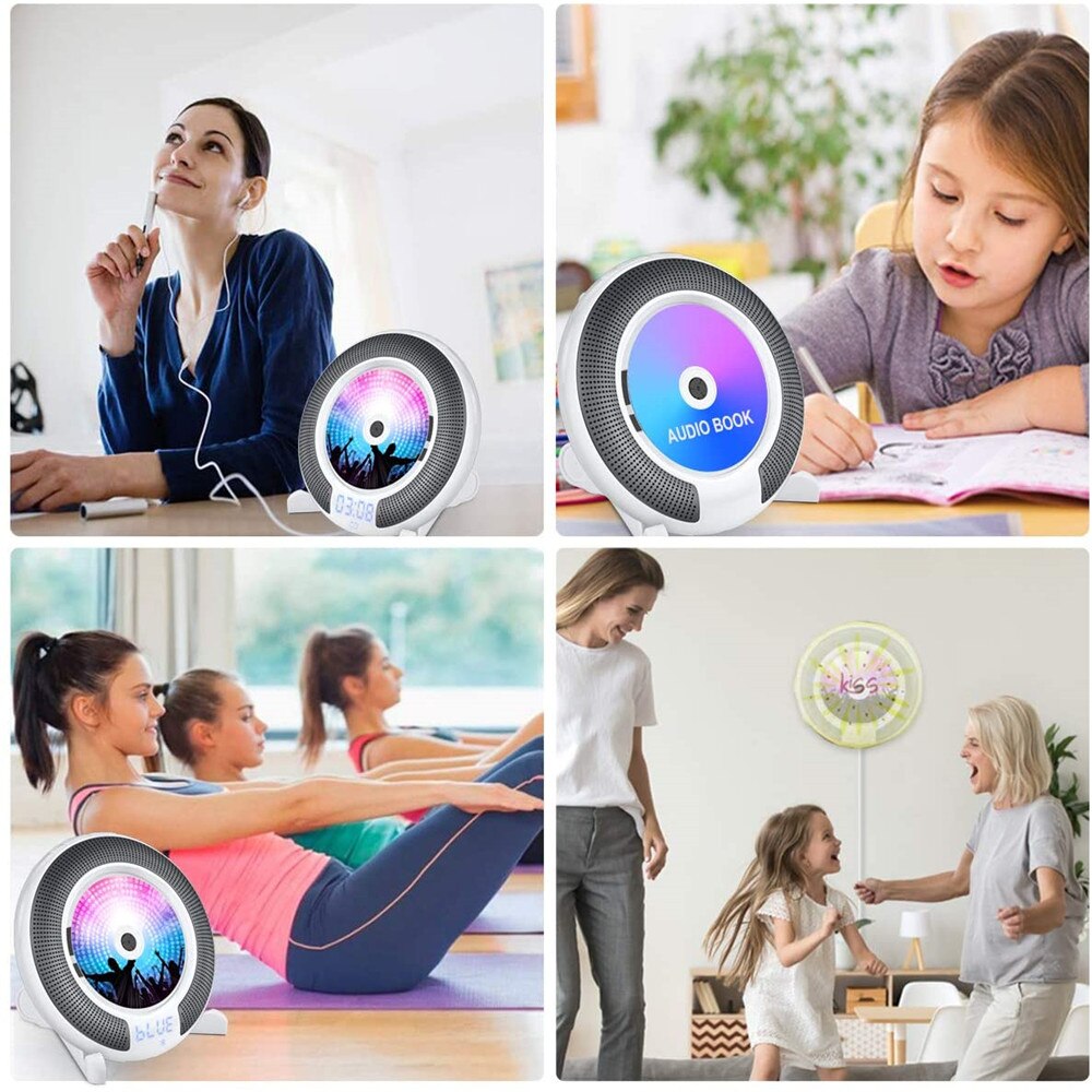 Home Stereo Wall Mounted CD Player With Bluetooth Remote Control Audio FM Radio HiFi Music Built-in Speaker Discman Lecteur CD