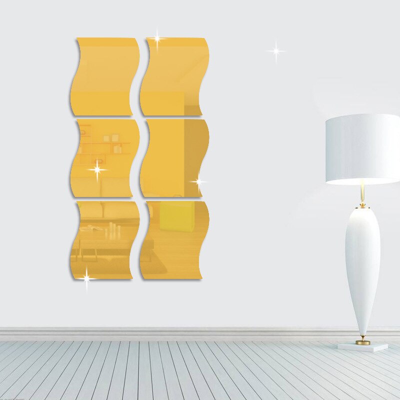 6Stck 3D Spiegel Zauberstab Aufkleber Wellen bilden selbst-Klebstoff Heimat Dicke Schlecht Küche Wohnzimmer Hause Dekoration Zubehör