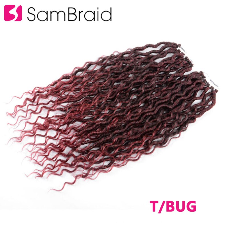 Sambraid 18 tommer faux curly locs hæklet hår syntetisk fletning hair extensions curly locs hæklede fletninger til kvinder sort: T1b/ burgunder