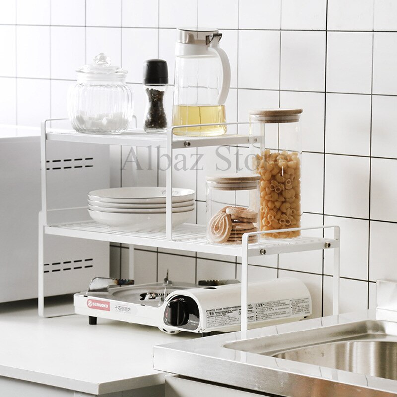 Kitchen Organizer Cabinet Layered Shelves Desktop Storage Cabinets Kitchen Gadget Supplies Storage Rack Spice Jar Cabinet Shelf