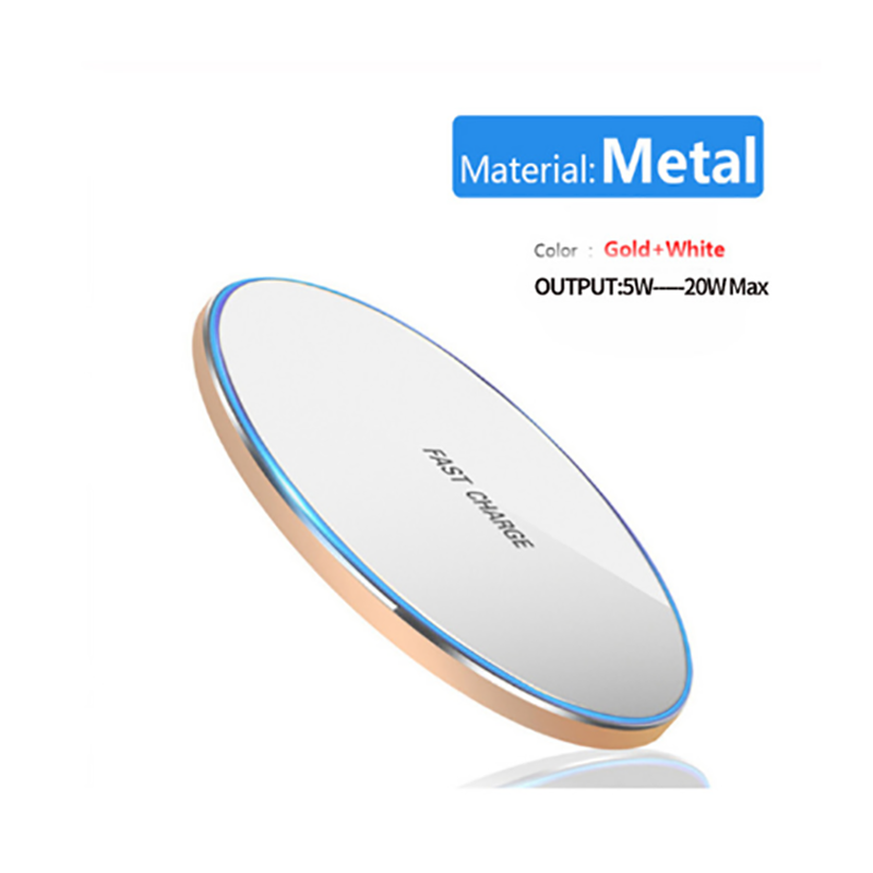 Cargador inalámbrico rápido 20W para Samsung Galaxy S10 S9/S20 S8 S7 S6 Note 9, almohadilla de carga USB Qi para iPhone 12 11 Pro XS Max XR X 8: Metal 20W Gold