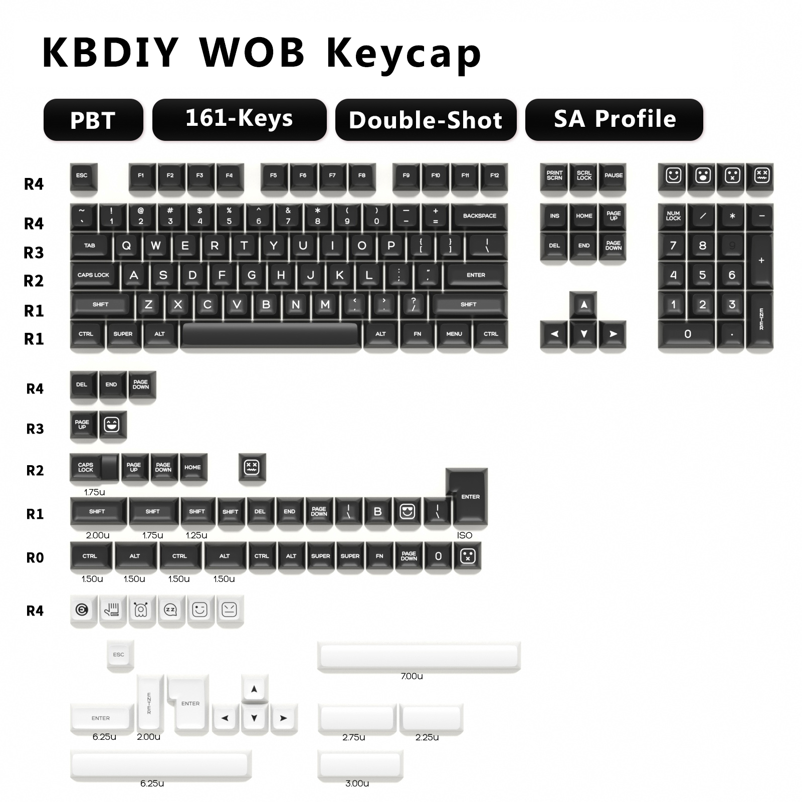 KBDiy Double Shot PBT GMK Monster Keycaps Custom for Mechanical Keyboard SA Profile Keycap Set ISO DIY 161 Keys 7U Space Bar: Khaki