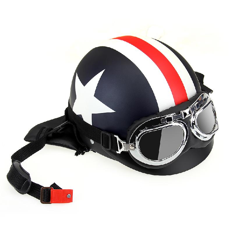 CARCHET Unisex Motorhelmen met Goggles Half Open Gezicht Strip Sterren Helm Retro Vintage 54-60cm Universal Cool man Helm