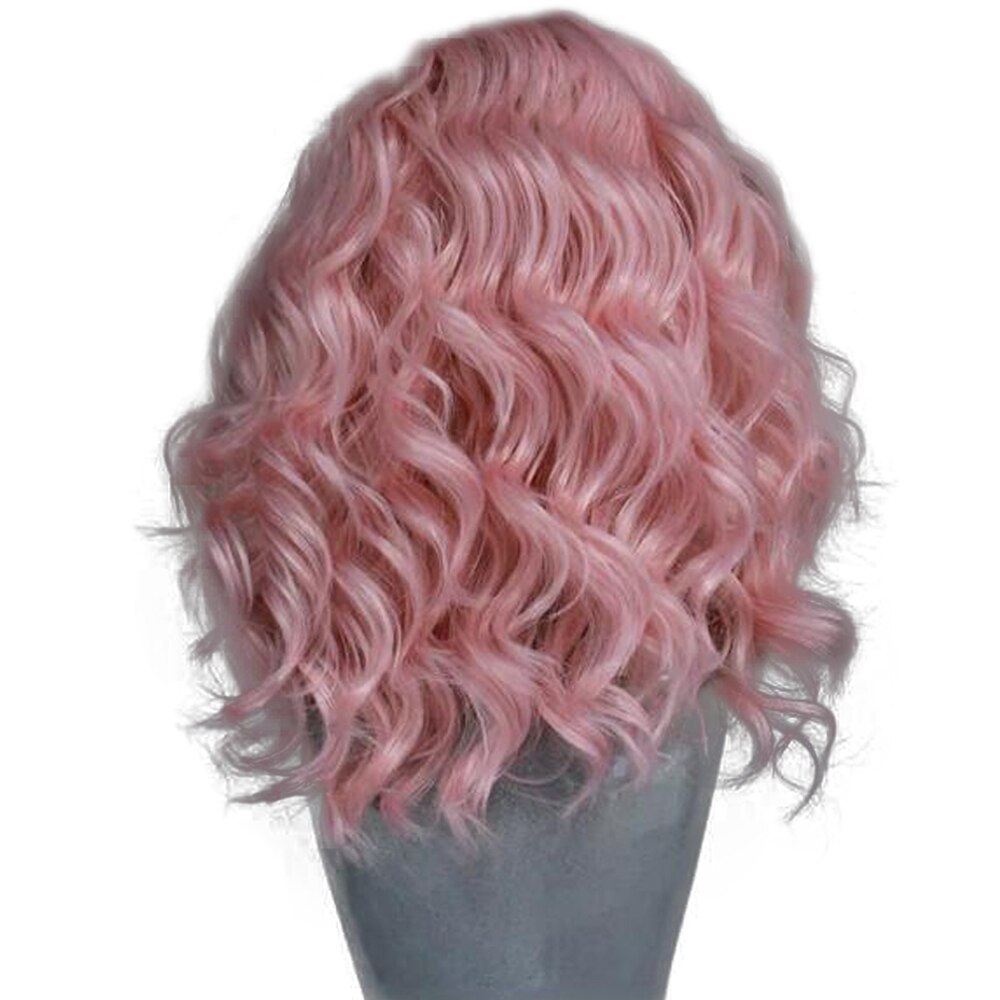 FANXITON Short Wave Pink High Temperature Heat Resistant Synthetic Lace Front Wigs Glueless For Women Wigs