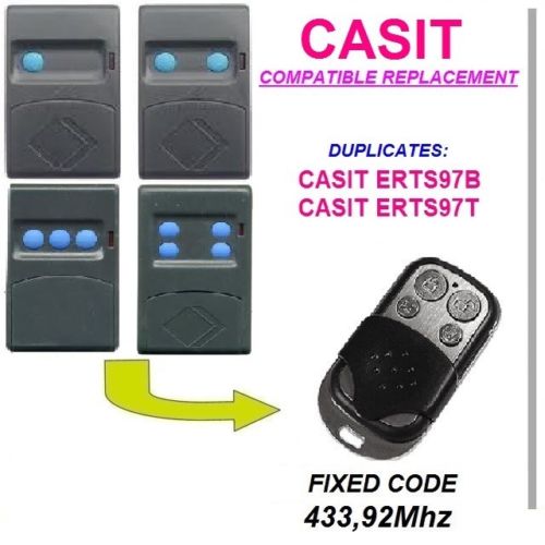 CASIT ERTS97B, CASIT ERTS97T Universal remote control/transmitter garage door replacement clone duplicator Fixed code 433.92MHz