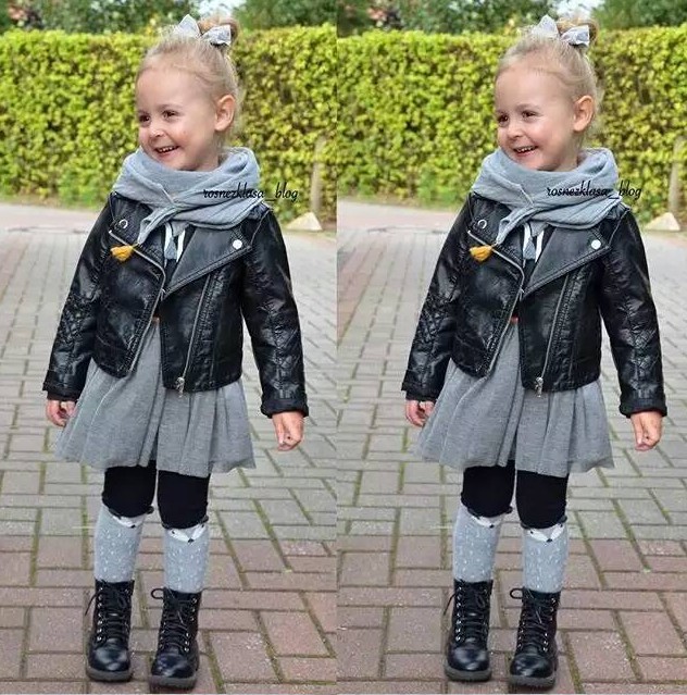 Mode Herfst Winter Kinderen Meisjes Jongens PU Jassen Jassen Casual Kids Turn-down Kraag Jas Jas 2-7Yrs