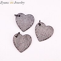 10 pçs strass forma de coração adorável de alta qualidade zircônia cúbica empedrada descobertas joias: Metalblack Color