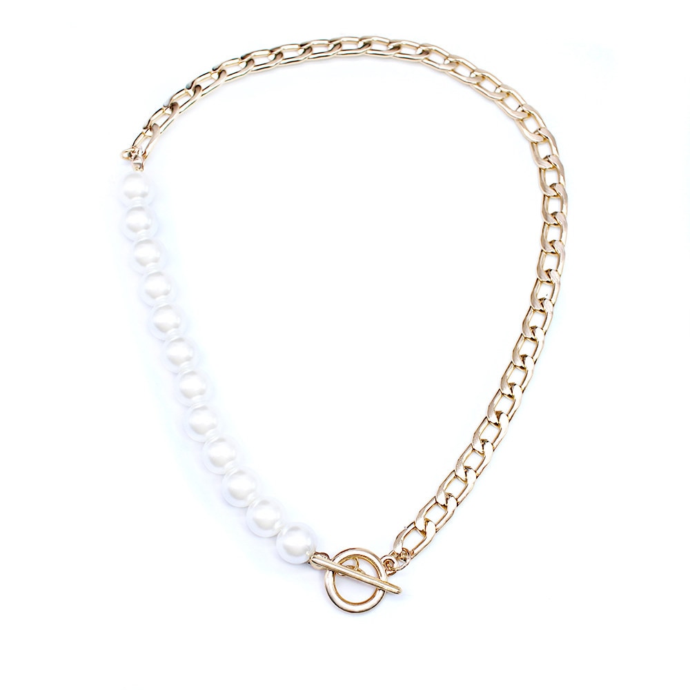 NEUE Punk Imitation Perle Choker Halskette Kragen Erklärung Gold Farbe Lasso Anhänger Halskette Für Frauen Collier Femme Chocker