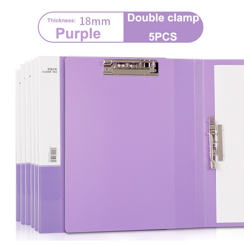 5pcs A4 Double Board Folder Strong Clip File Folder Board, Paging Book Clip Storage Box, Student Board Folder Office Supplies: Double Clip purple