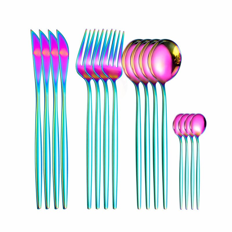 Stainless Steel Tableware Rose Gold Cutlery Set Fork Spoon Knife Set Stainless Steel Dinner Set of Spoons and Forks Eco Friendly: rainbow 4sets