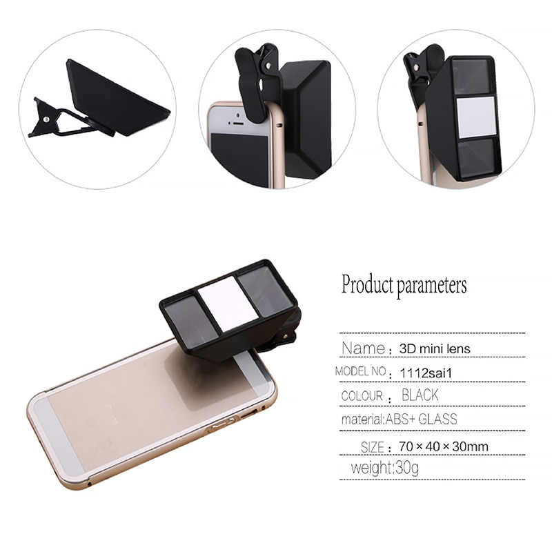 3d- effect mobiele telefoon lens zelfontspanner vr en videocamera stereo fotolens met clip voor iphone huawei tablet 3d lens mini