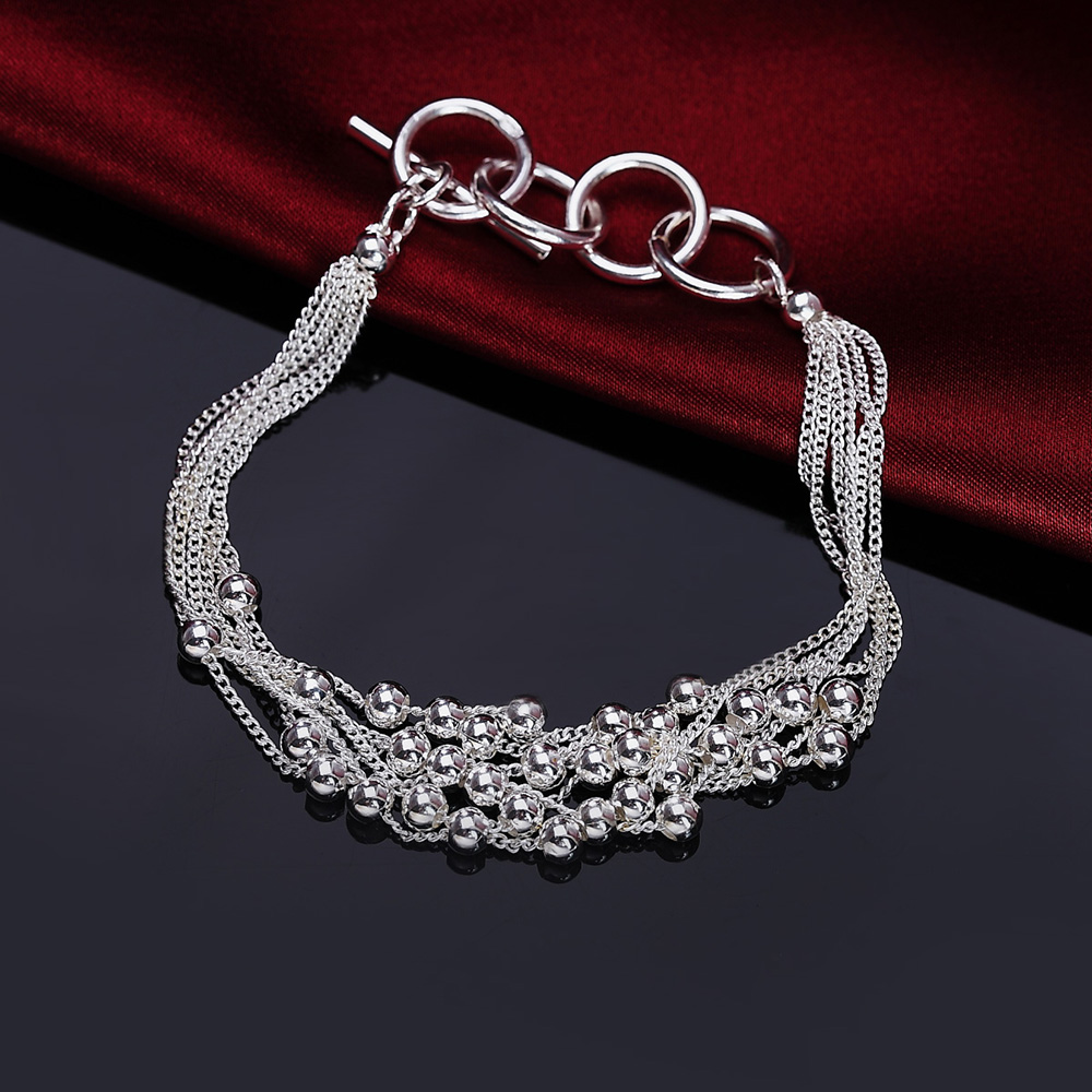beads chain LINK dream silver bracelets for women lady wedding jewelry Christmas cute H030: H101 Glossy beads