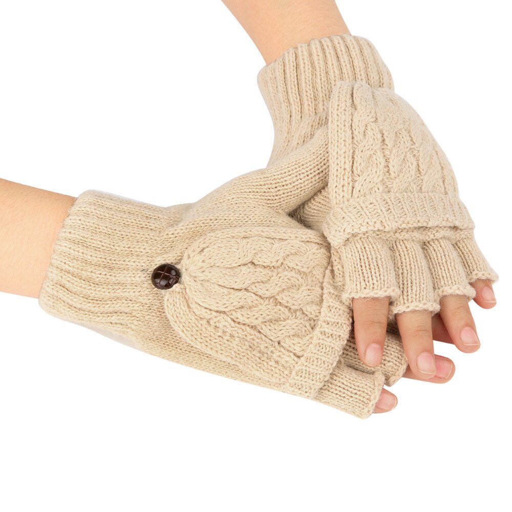 Meisje Winter Handschoenen Effen Twist Gebreide Wollen Flip Cover Vingerloze Handschoenen Zachte Warme Handschoenen Wanten guantes invierno luvas de inverno