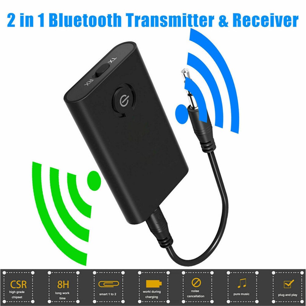 Bluetooth 2-In-1 Receiver Transmitter 3.5mm Jack Aux Audio Bluetooth 5.0 Adapter Compatible Android IOS Phone DVD Player
