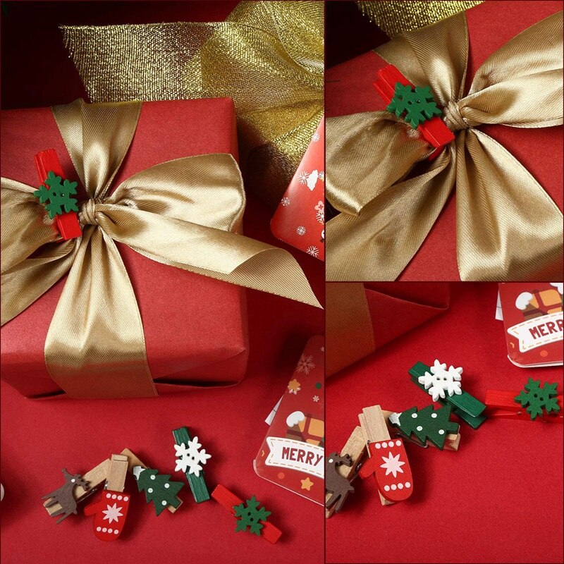 Christmas Wooden Clip Christmas Tree Photo Clip Elk Glove Snowflake Clip DIY Photo Nails for Home School Art Craft Decor