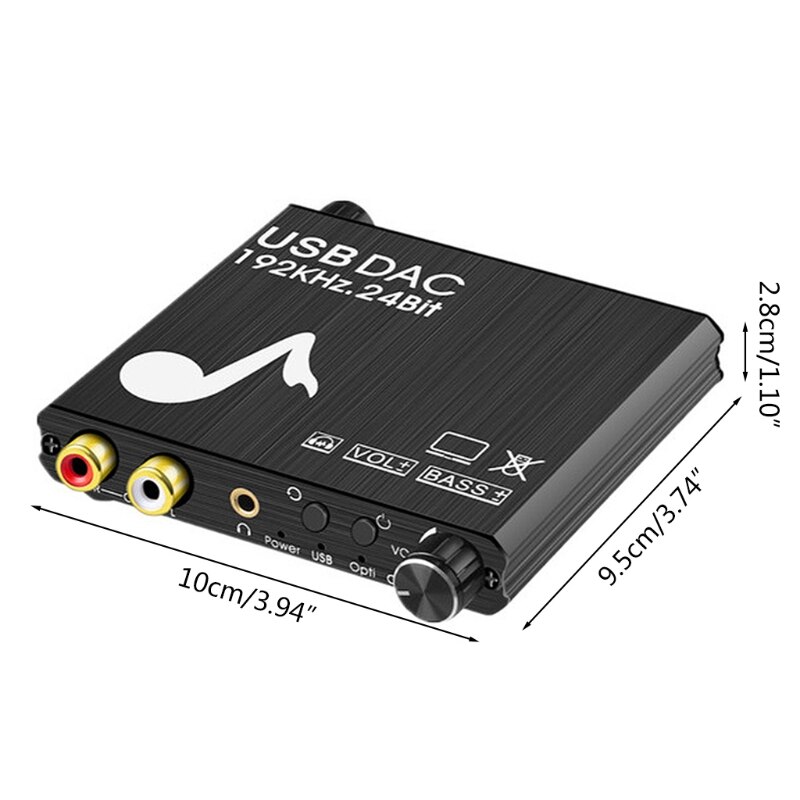 Digital-analog-wandler 192 khz mit bass- und lautstärkeregelung, digital spdif/optisch/toslink/koaxial auf l/r  r58a