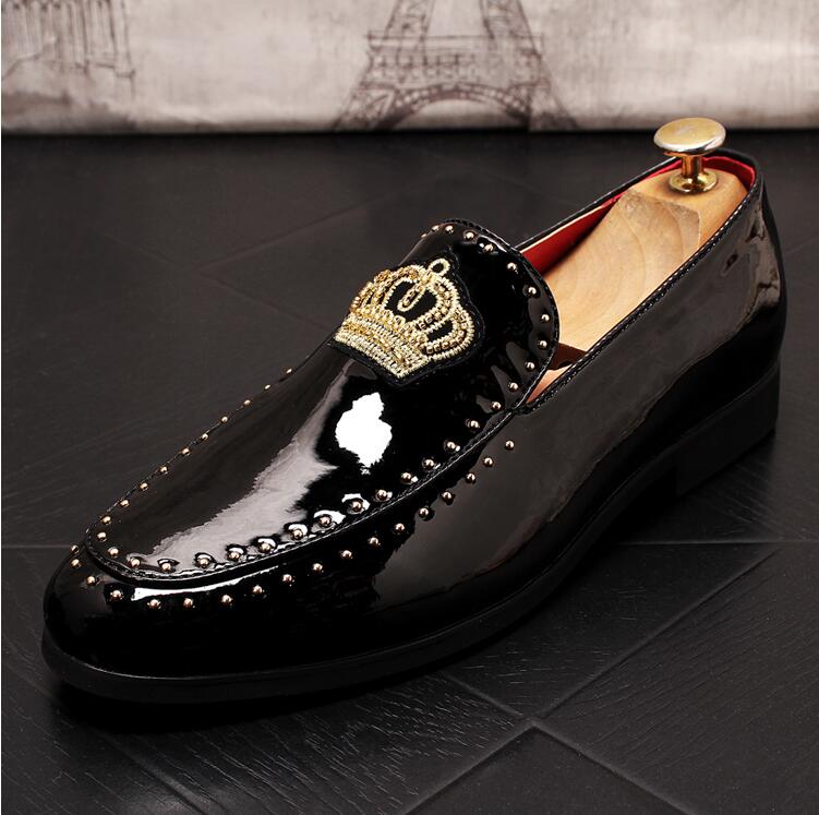 Men charming glitter embroidery crown flats Dress Loafers gentleman Shoes Male Wedding Homecoming Evening Groom Prom