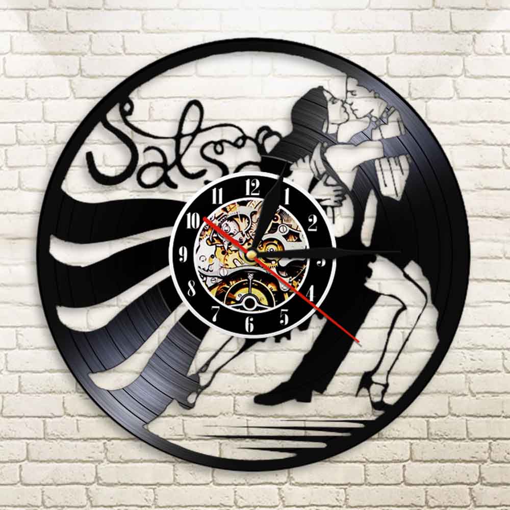 Vintage Latin Salsa danse mur Art horloge danse Couple Silhouette vinyle Record horloge murale Latin salon danse Studio applique