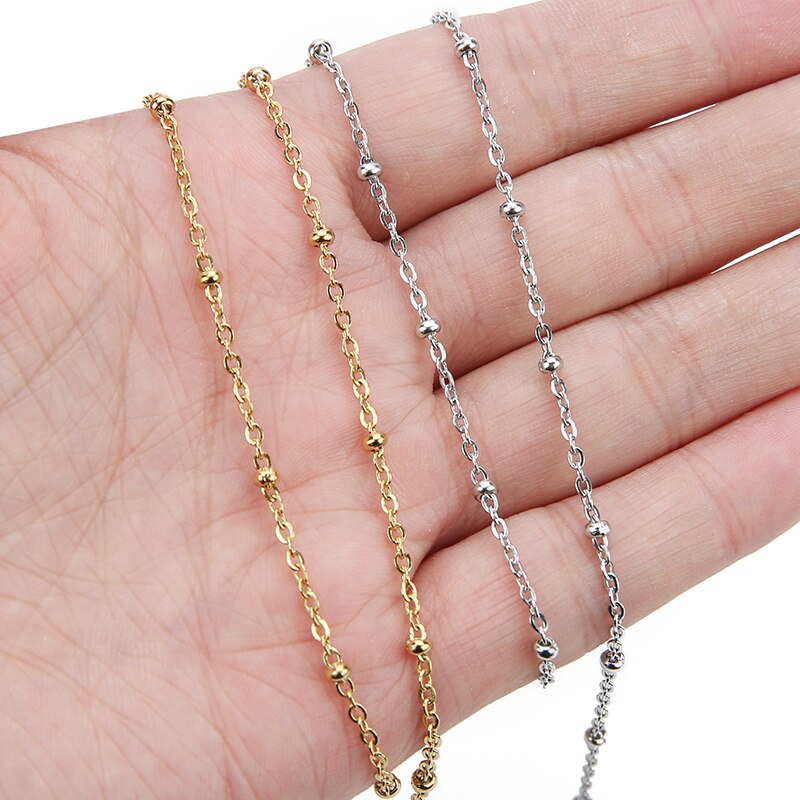 2meters Stainless Steel Ball Bead Chains Necklace Bulk Dia 2mm Golden Link Chains Lot for Diy Bracelet Jewelry Making Supplies