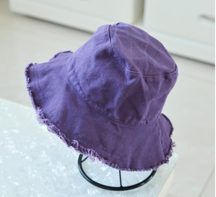 Kvinder bøttehat ensfarvet sort gul fiskerkasket bomuld lurvet forårssommersolhat bred skygge strandhat: Lilla