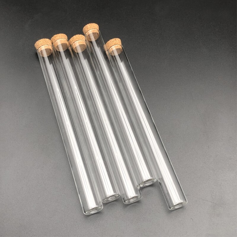 15x150mm Lab Transparent Flat Bottom Glass Test Tubes With Cork Wooden Stoppers for Laboratory Container 20pcs/Pack
