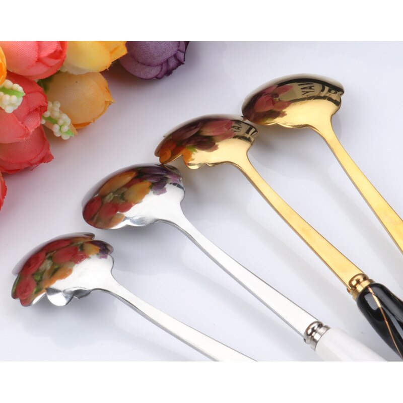 Cuillère à café cuillère à thé, fleurs en acier inoxydable, petite cuillère à thé à café, sucre fantaisie, cuillère à thé pour Dessert 1 pièce