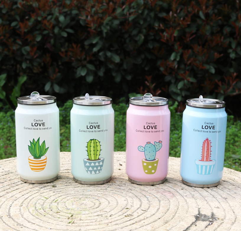 Termo de acero inoxidable con pajita para bebidas, botella de agua térmica portátil Unisex, para estudiantes, 350ml