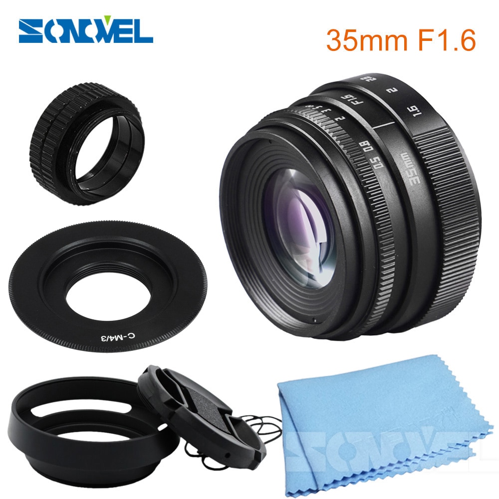 35 Mm F1.6 Cctv Lens C Mount Camera Lens + Zonnekap Voor Olympus Panasonic Micro 4/3 M4/3 mount Camera Lens