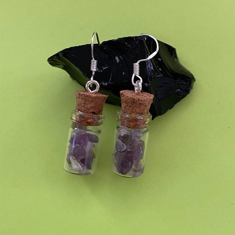 crystal glass bottle cork earrings silver quartz amethyst aventurine fairycore brincos feminino: 3  amethyst