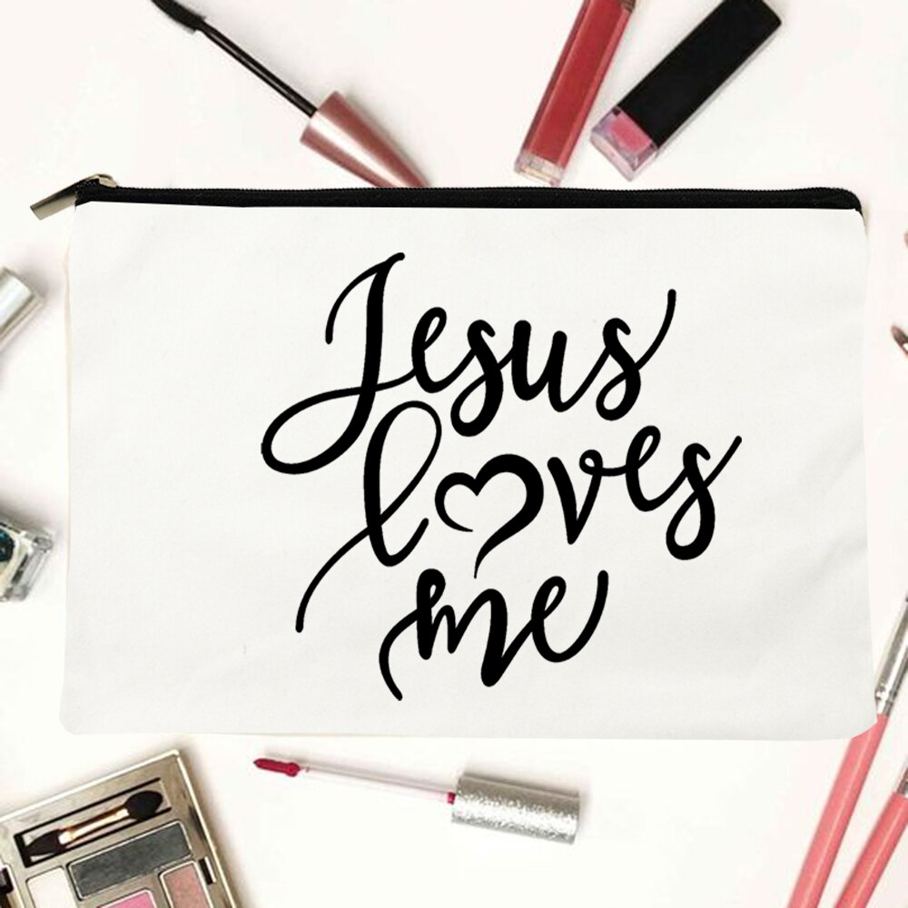 My God Christian Cosmetic Bags Christ Printing Makeup Cases Women Lipstick Bag Harajuku Purse Organizer Eco Casual Canvas Pouch