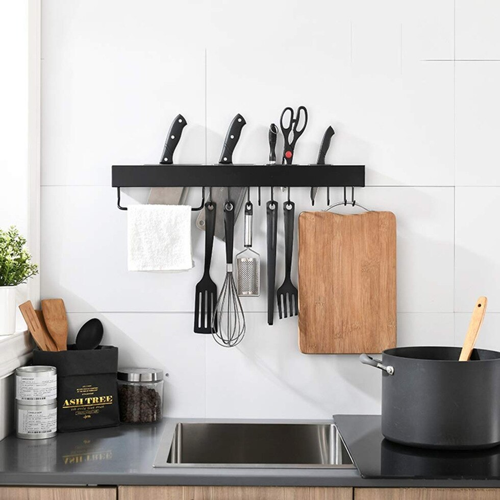 Wall Mounted Kitchen Knife Rack Stainless Steel Pantry Cookware Dinnerware Kitchen Scissor Holder Shelf Storage Cutlery
