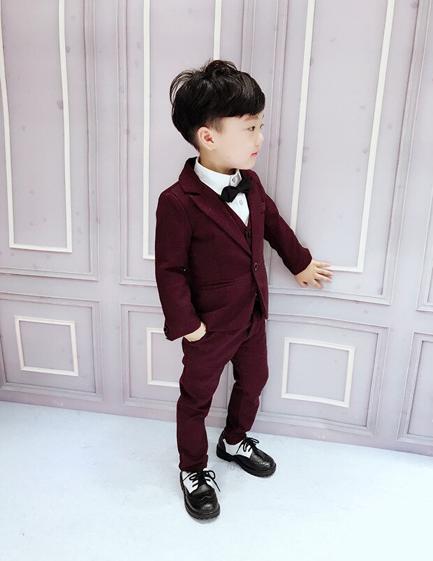Formal Red lattice Boy suit 3pcs suit Gentleman Clothes Tops leisure clothing suit formal clothing Suit Blazers Outfits