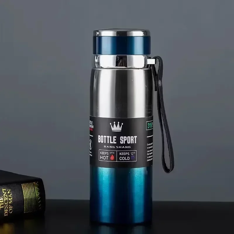 1l termosflaskor för att hålla kallt och vattenflaska termos för kaffe och te termosflaskor i rostfritt stål: Blå