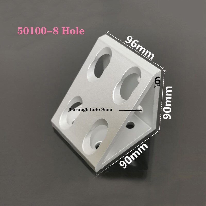 1Pc Zwarte Kleur Hoek Beugel 90 Graden Hoek Verbinding Voor Aluminium Profiel /3030/4040/4080/2040/3060/50100 Driehoek Blok: 50100-8 hole