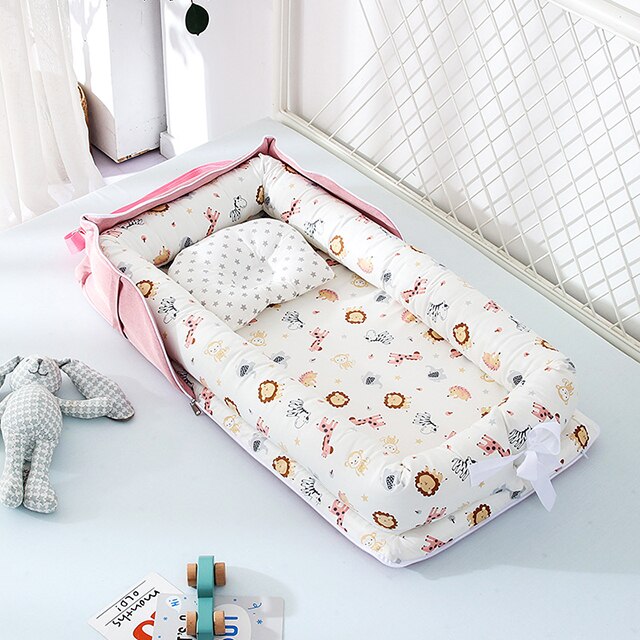 Tragbare Baby Nest Bett Reise Neugeborenen Kokon Für Schlaf Nest Weiche Waschbar Und Atmungsaktive Infant Schlafen Bett Mit Kissen: Pink little lion