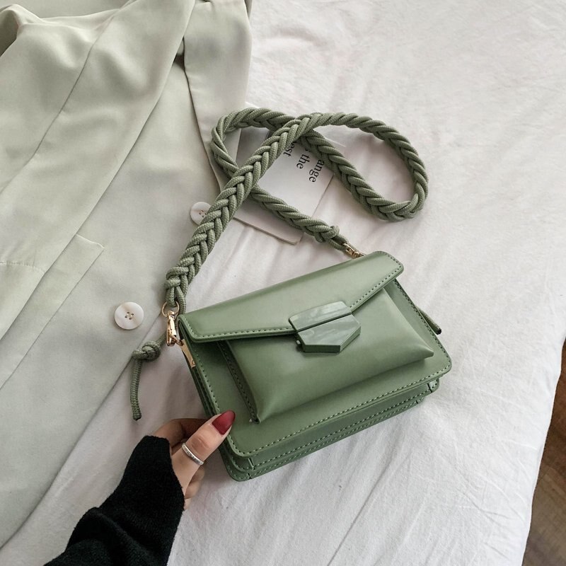 Solid Color PU Leather Sac A Main Femme purple Crossbody Bags For Women Summer Small Shoulder Handbags Female Chain Bag: Green