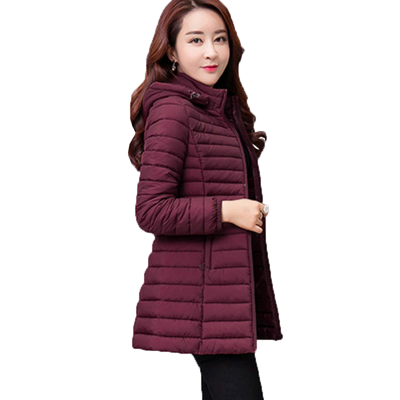 Kvinner høst vinter jakke parkas solid hette middels langt yttertøy slim plus size 7xl kvinnelig dunjakke i bomull  w33