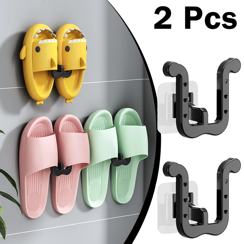 Ganchos para zapatillas de baño, estantes para zapatillas sin perforaciones montados en la pared, estante de almacenamiento autoadhesivo para zapatillas, soporte para colgar zapatos, 2 uds.