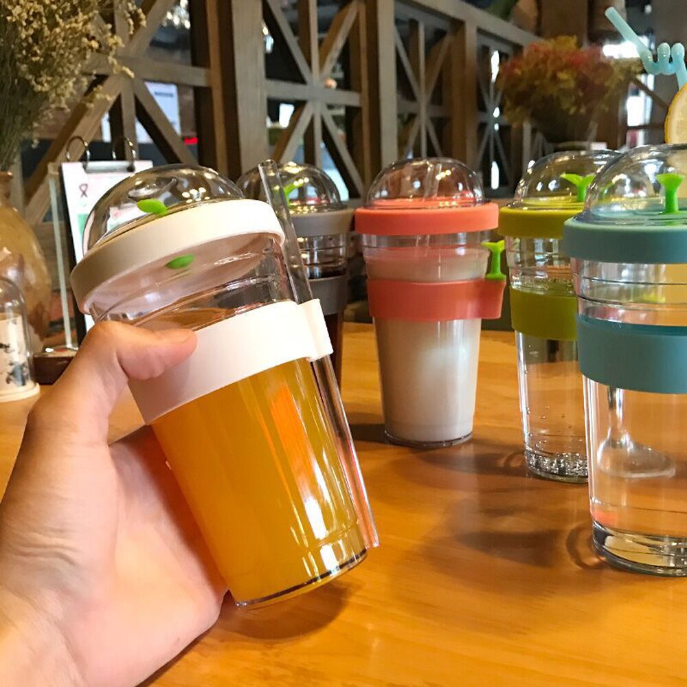 Bärbar plastbubbla te bubbla tebryggare återanvändbar plast kaffekopp läckagesäker kopp kopp te sport tumlare med halm