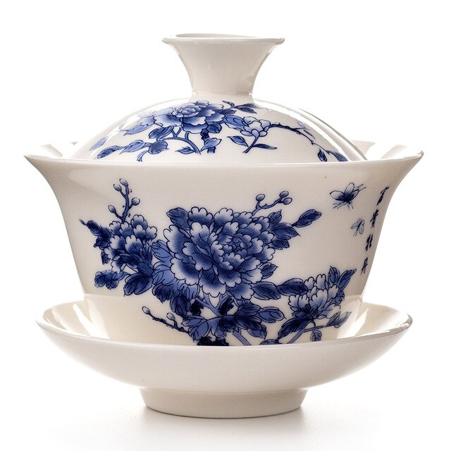Traditional Chinese Gaiwan Tea Cups Ceramic Tea Tureen Lid Bowl Saucer Kung Fu Tea Cup: E