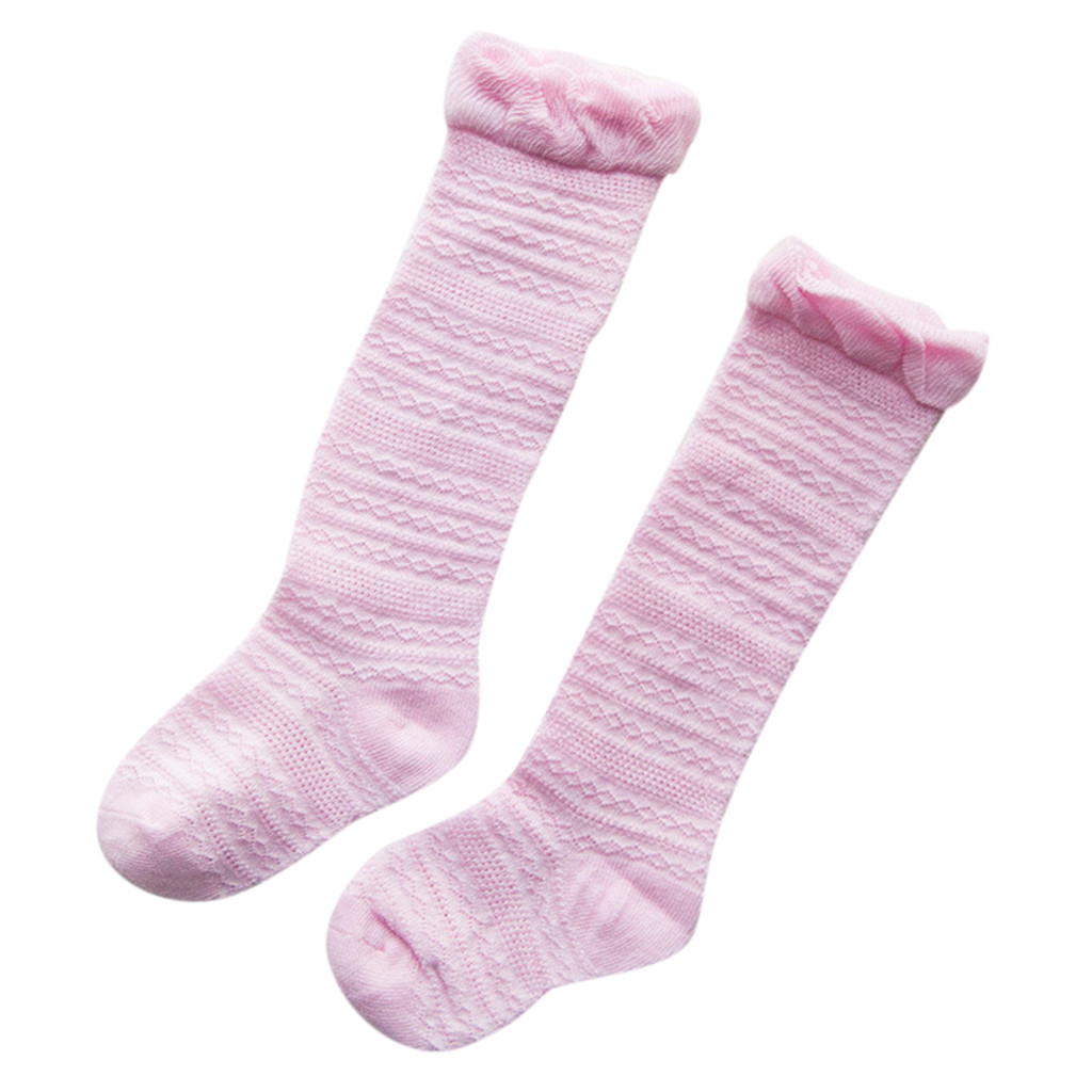 1 par nyfødte baby drenge piger sokker solid blonde prinsesse strømper sokker efterår forår børn sokker kawaii høje knæ sokker: Lyserød m