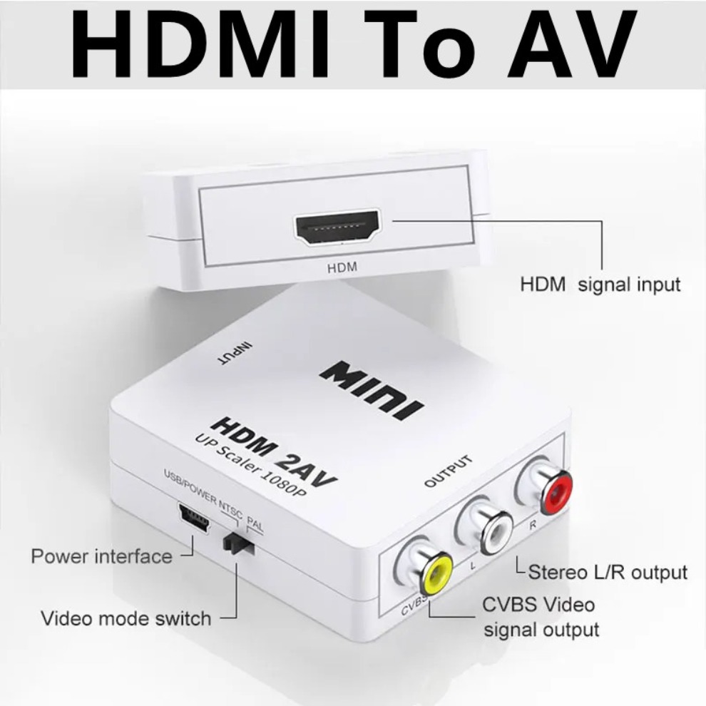 LccKaa 1080P Convertitore AV a HDMI scatola HDMI compatibile con AV RCA CVSB L/R Adattatore convertitore AV video composito per TV VHS VCR DVD