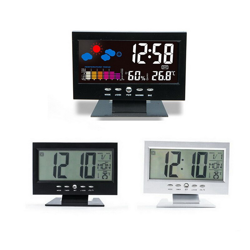 Voice Control LCD Screen Thermometer Clocks indoor Humidity Monitor Electronic Digital Display Temperature Alarm Clock Calendar