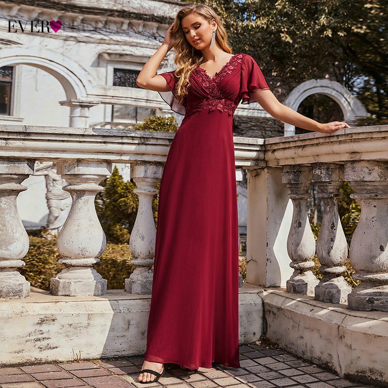 Burgundy Bridesmaid Dresses,Lace Chiffon Bridesmaid Dress,Long Bridesmaid Dress,BD00235