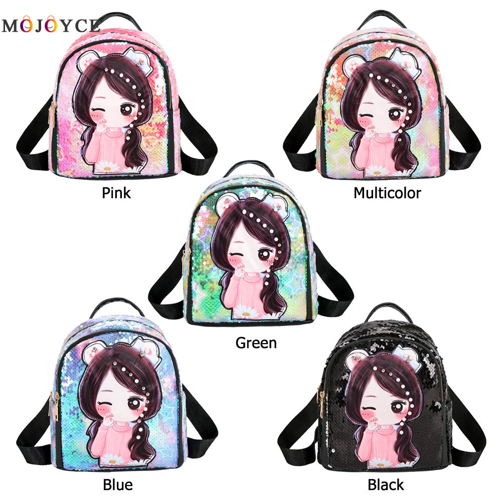 SchöNe Pailletten Frauen Mädchen Rucksack Karikatur Puppe Licht Schulter Schule Taschen
