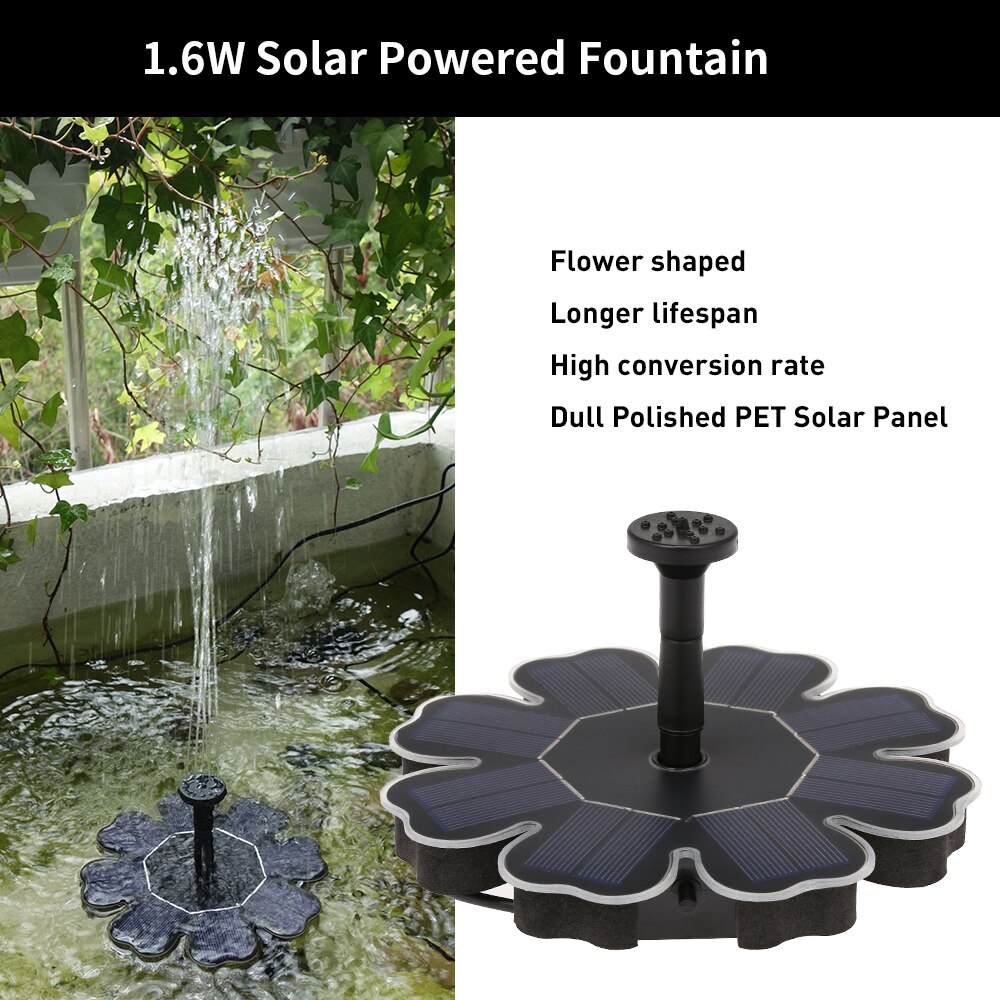 Zonne-energie Pomp Rose Vogel Bad Fontein Pomp 1.6W Drijvende Sproeisysteem Dompelpomp Voor Outdoor Vogelbad Vijver Pool
